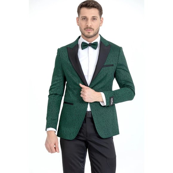 Derman Green Cracked Pattern Textured Fabric Tuxedo - Picture 2 of 7